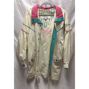 Vintage 90's New York Girl White Jacket With Pink and Teal Accents Size Large